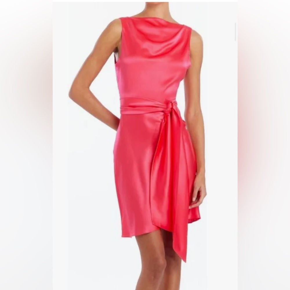 Amanda Uprichard NWT cocktail silk dress sleeveless wrap tie begonia pink large